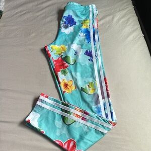 Adidas Turquoise floral Multi Color Track Pants